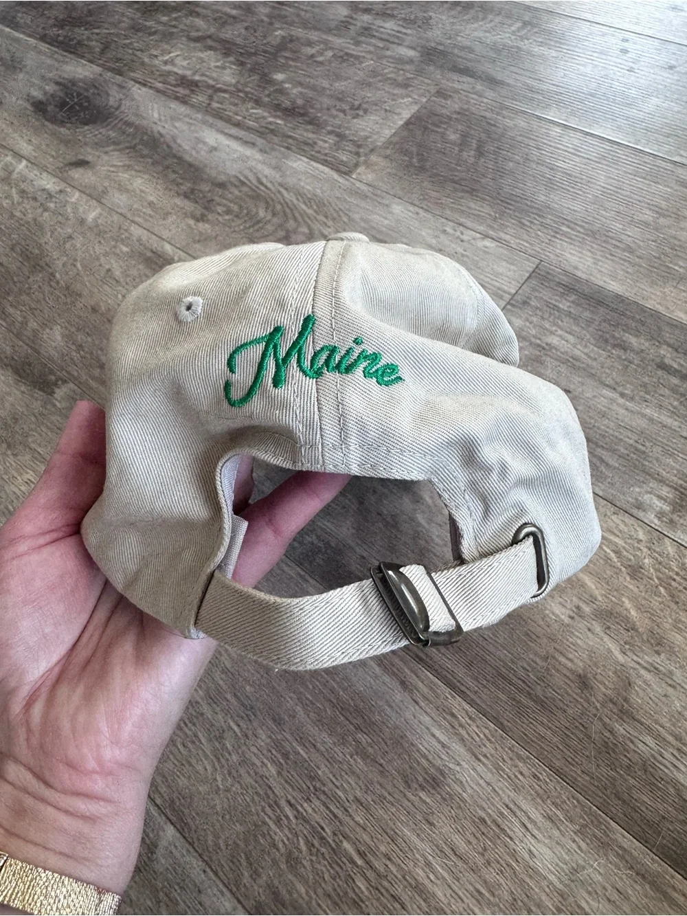 Maine Beige Baseball Cap with Green Tree Embroidery